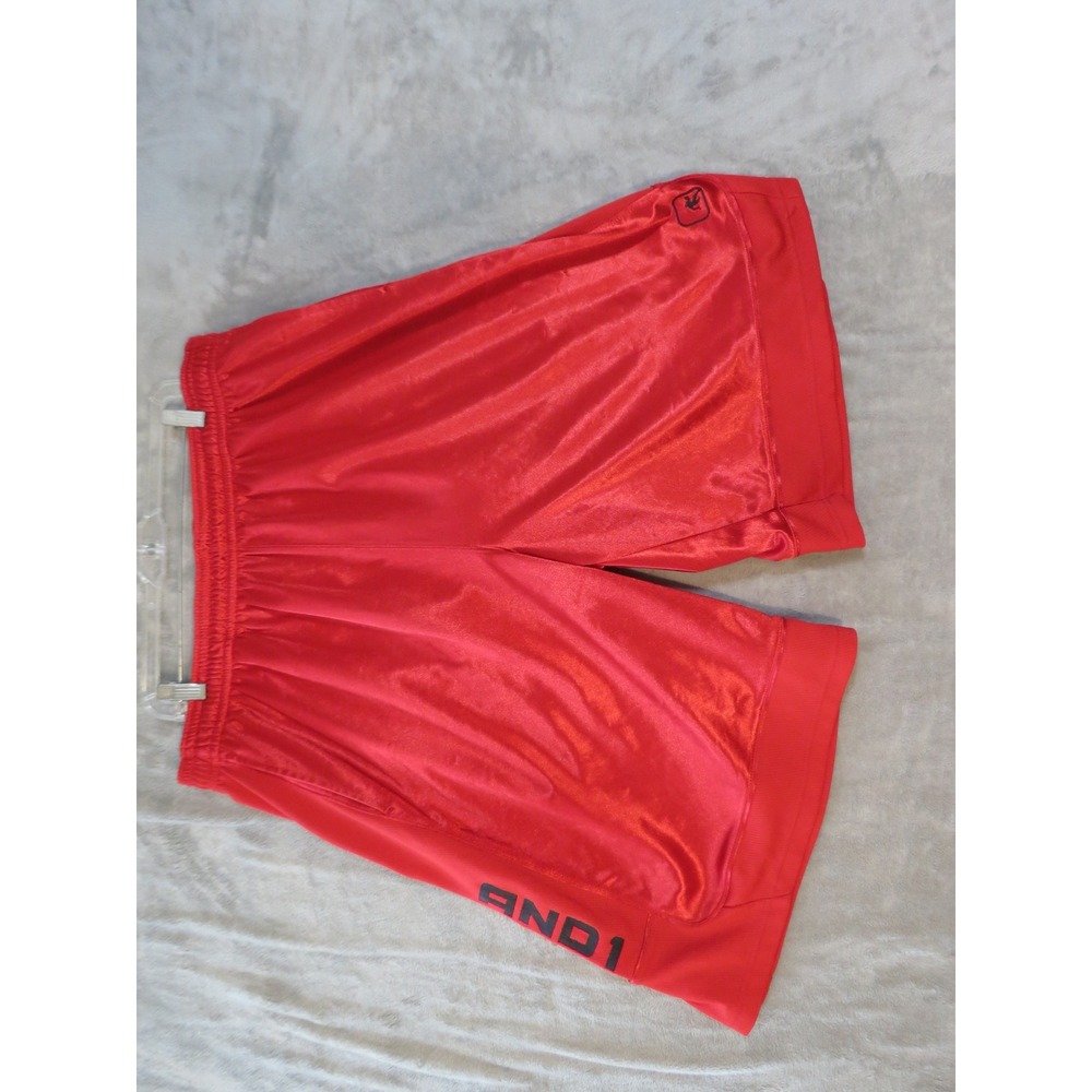 AND1 Basketball Shorts Mens 3XL Red Shiny Relaxed Fit Graphic Logo Sportswear